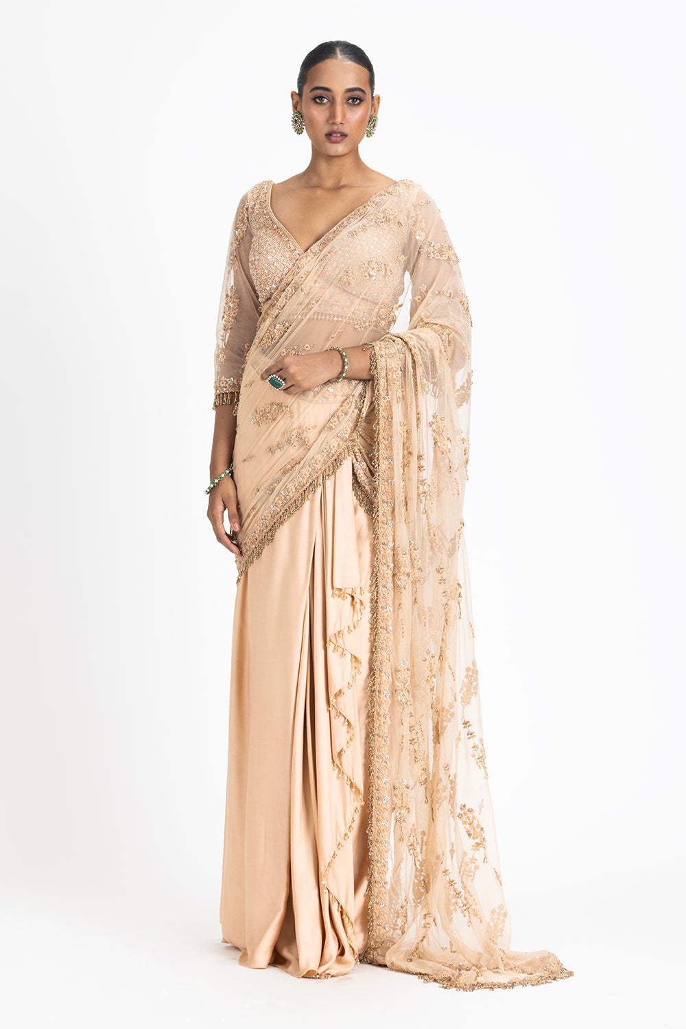 Nude Satin Draped Saree