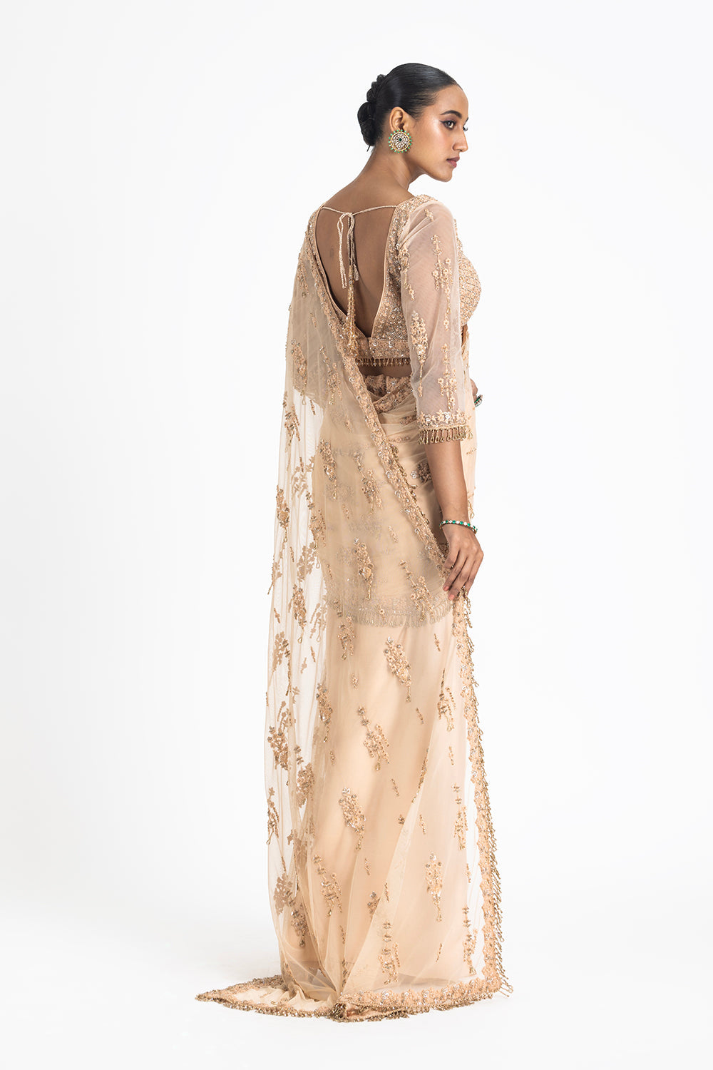 Nude Satin Draped Saree