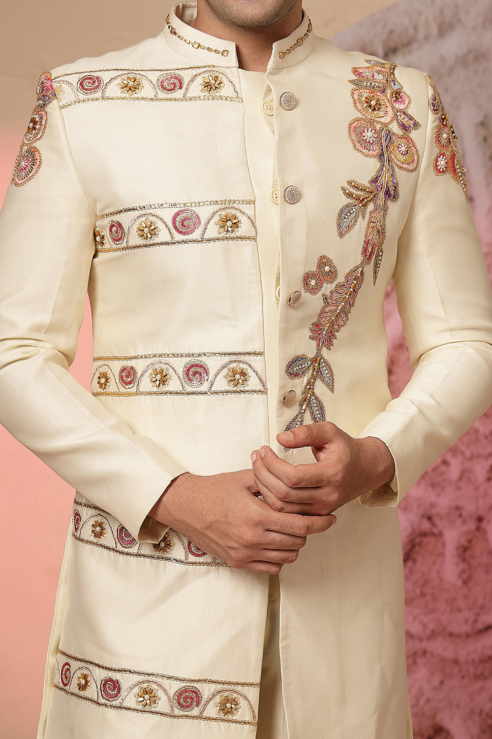 Off-White Embroidered Jacket With Palazzo Pant