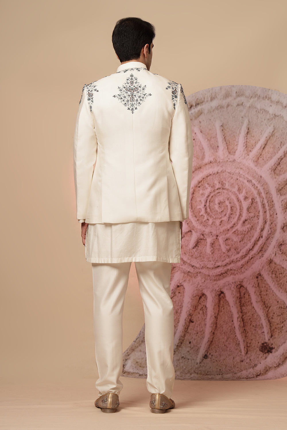 Off White Embroidered Sherwani With Designer Dupatta