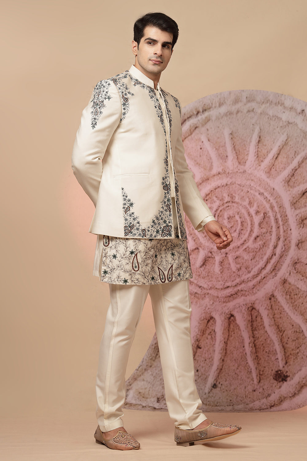 Off White Embroidered Sherwani With Designer Dupatta