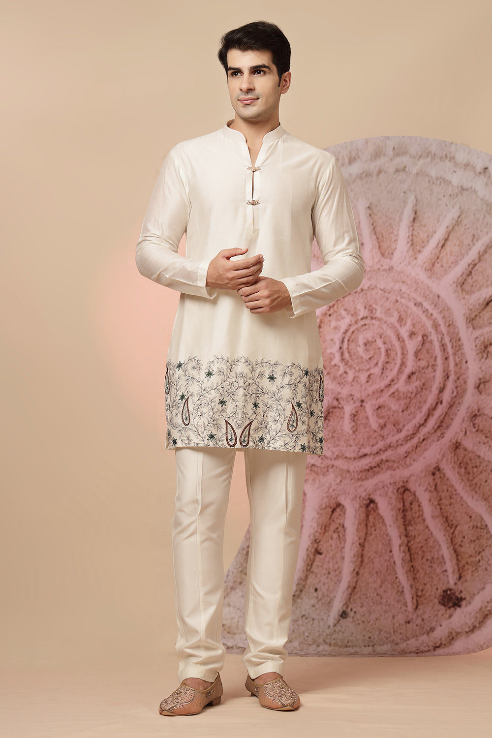Off White Embroidered Sherwani With Designer Dupatta