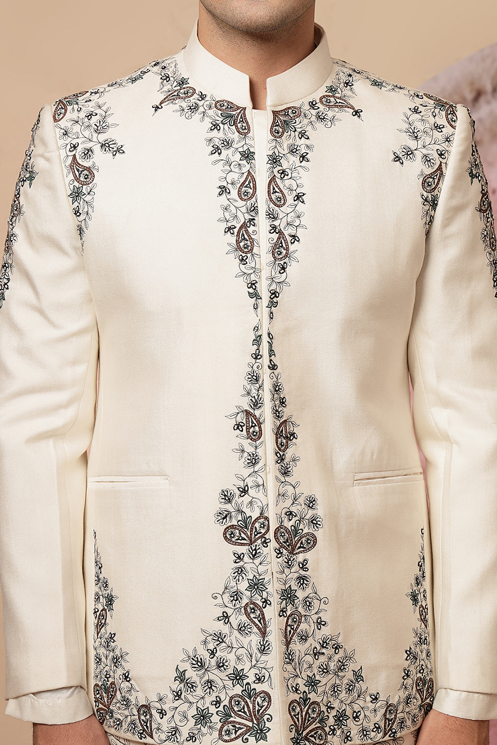Off White Embroidered Sherwani With Designer Dupatta