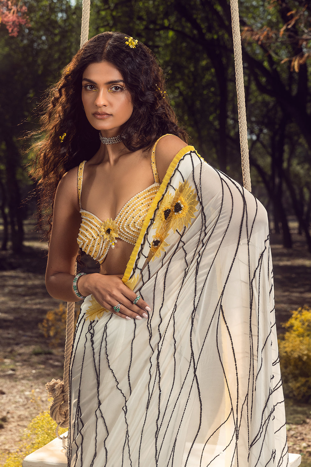 Off White Gorgette Sunflower Saree