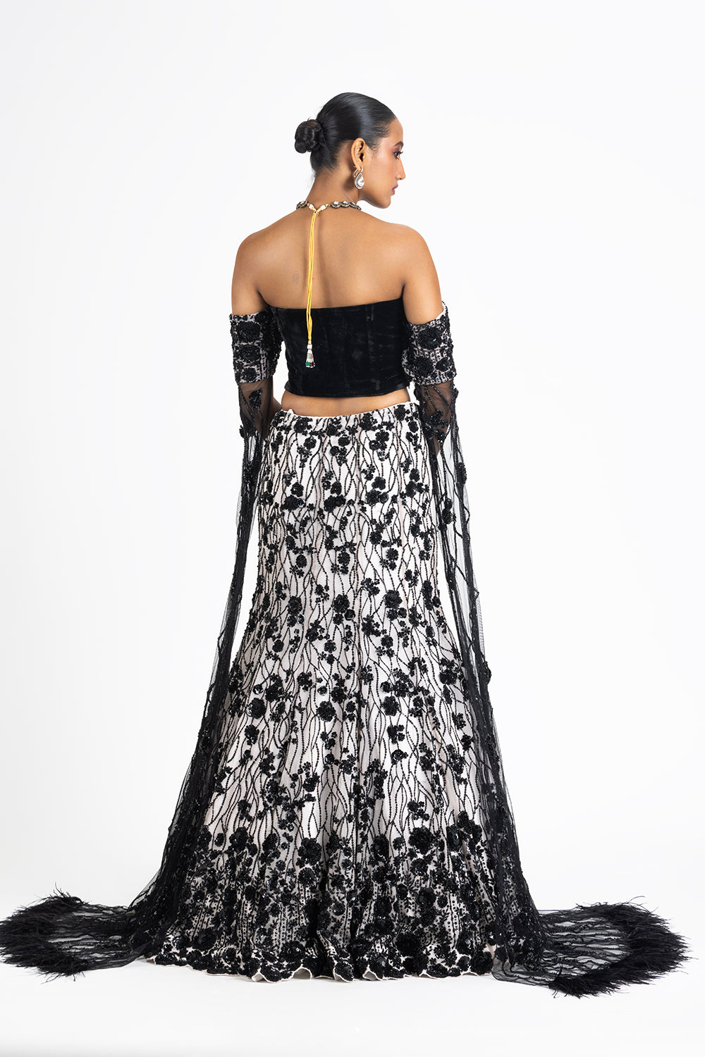 Off White Net Fishtailed Skirt Set