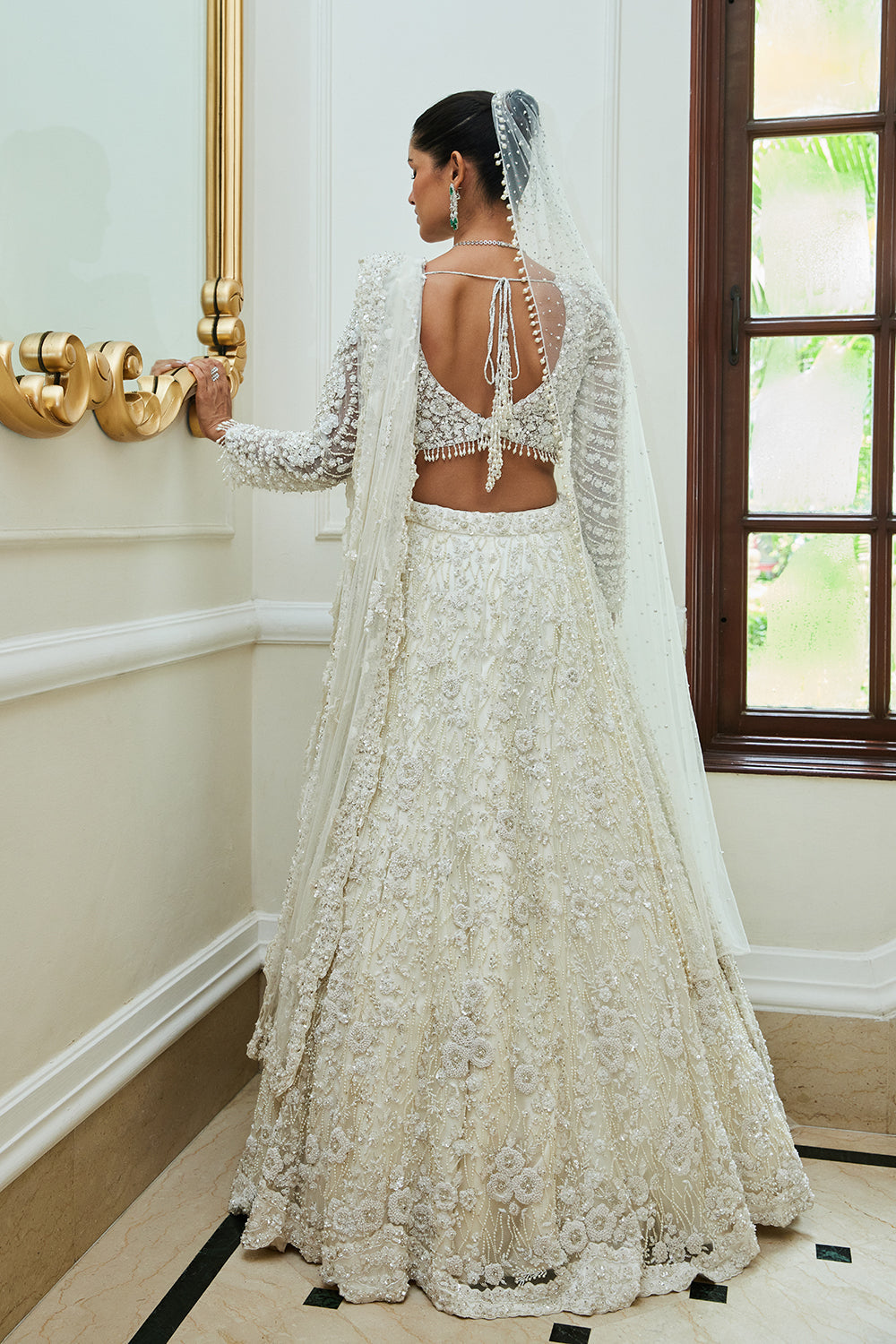 Off White Net Lehenga Choli and Dupatta