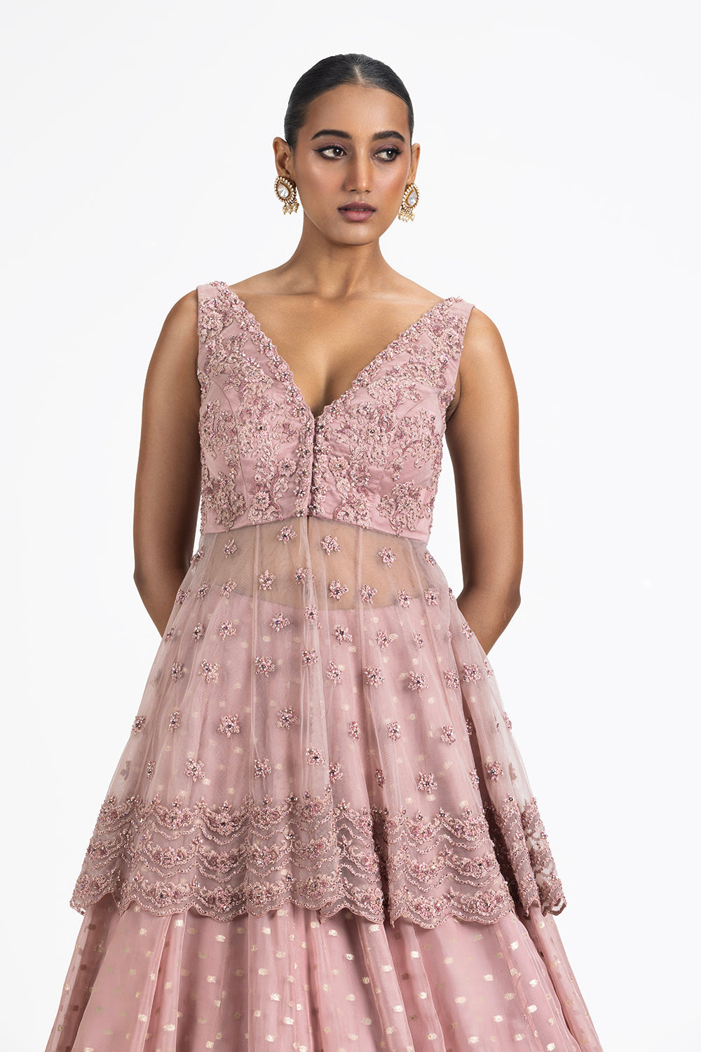 Old Rose Lehenga With Peplum And Dupatta