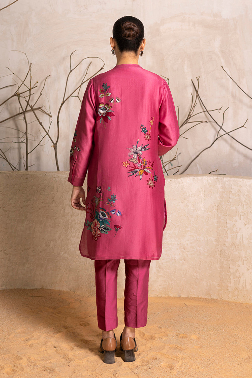 Old Rose Silk Chanderi Printed Shirt Style Tunic