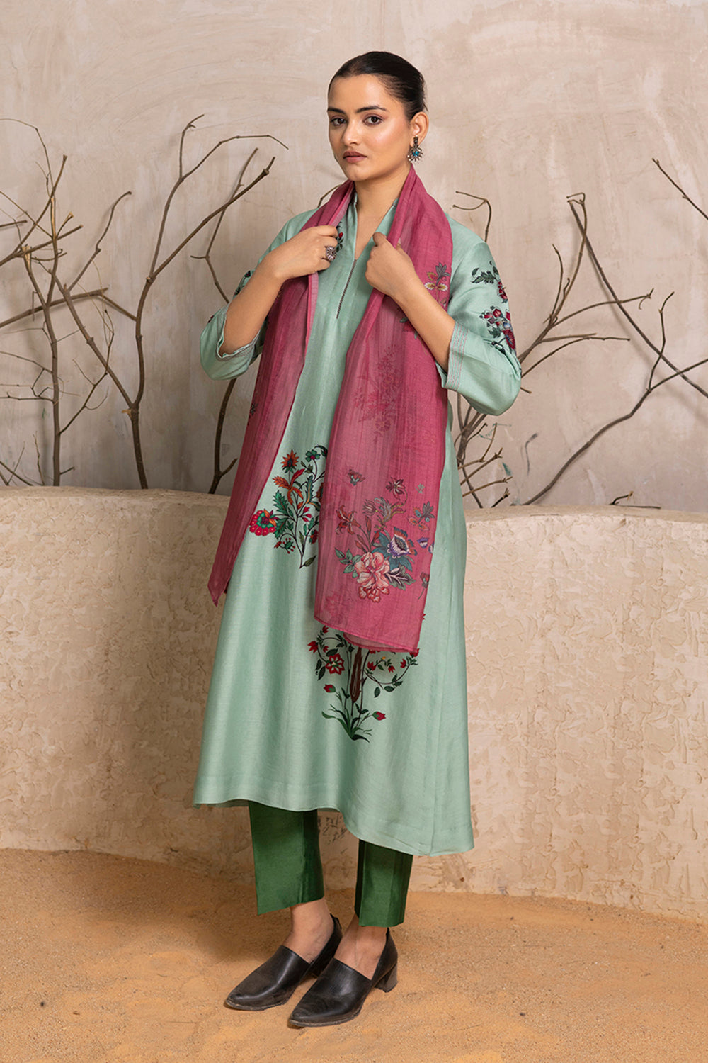 Old Rose Silk Chanderi Printed Stole