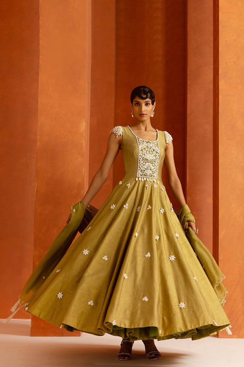 Olive Anarkali Set