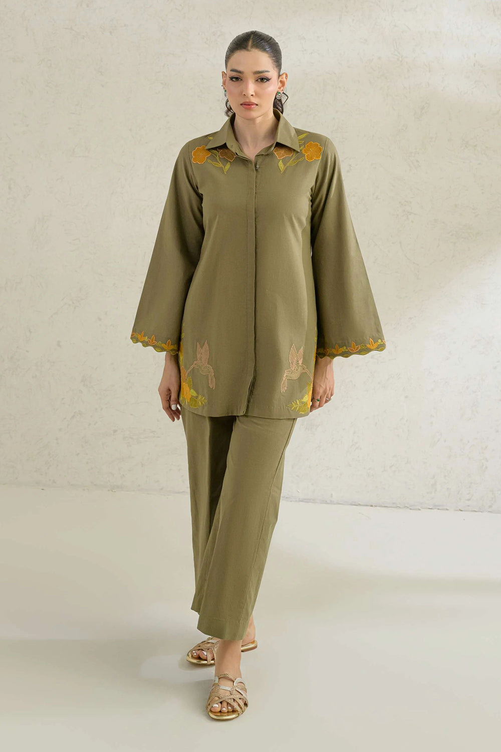 Olive Embroidered Comfort Fit Co-Ord Set