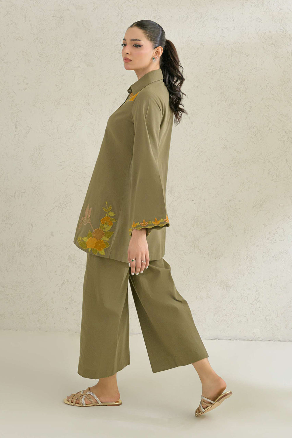 Olive Embroidered Comfort Fit Co-Ord Set