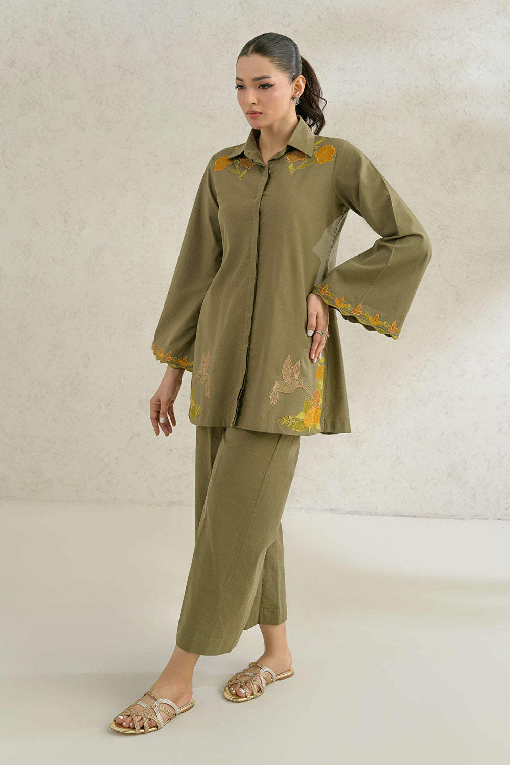 Olive Embroidered Comfort Fit Co-Ord Set