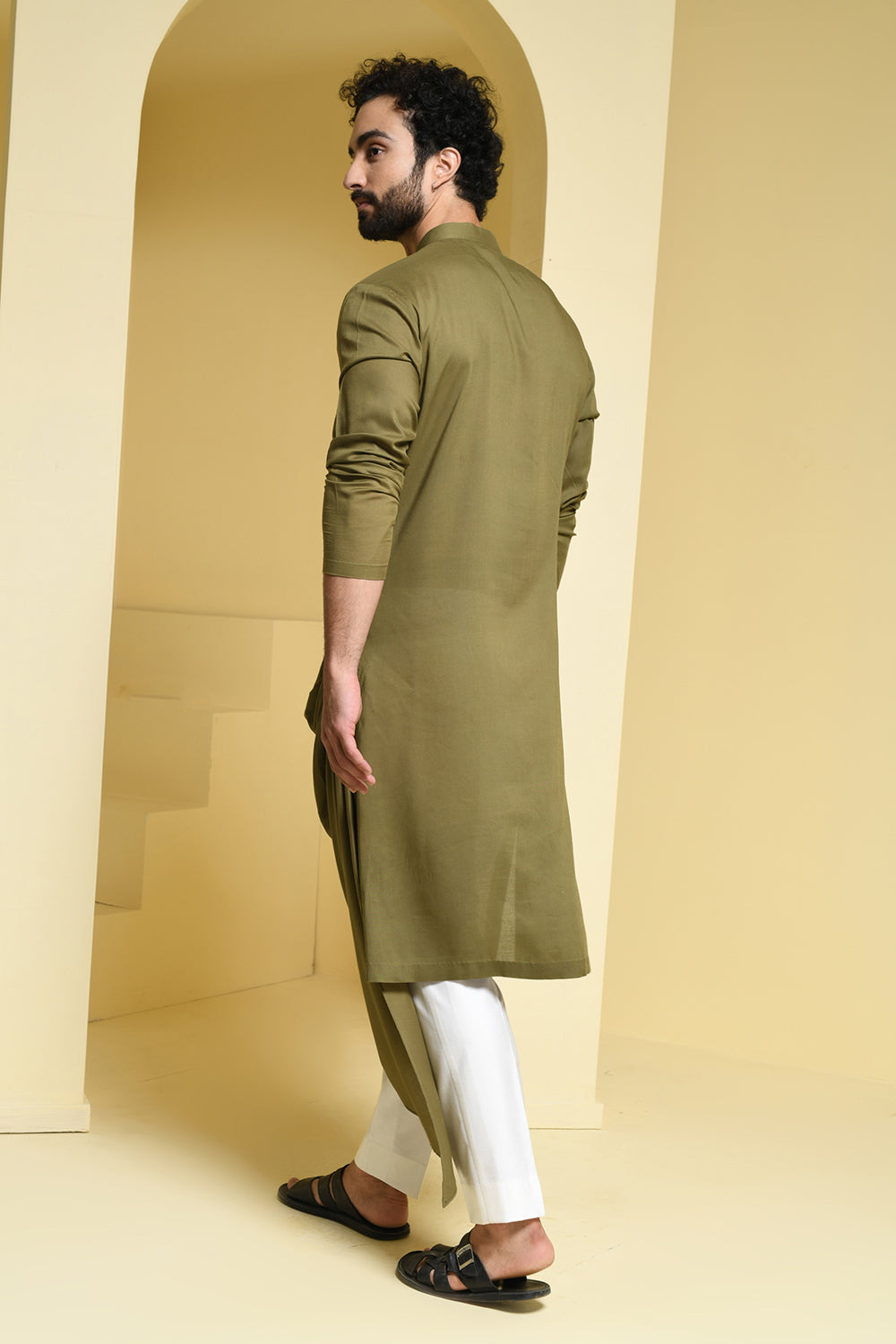 Olive green draped kurta pants