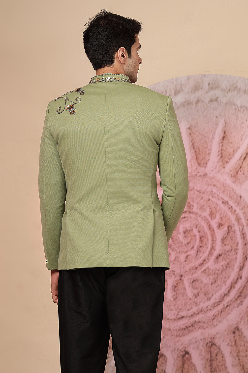 Olive Green Embroidered Jacket Set