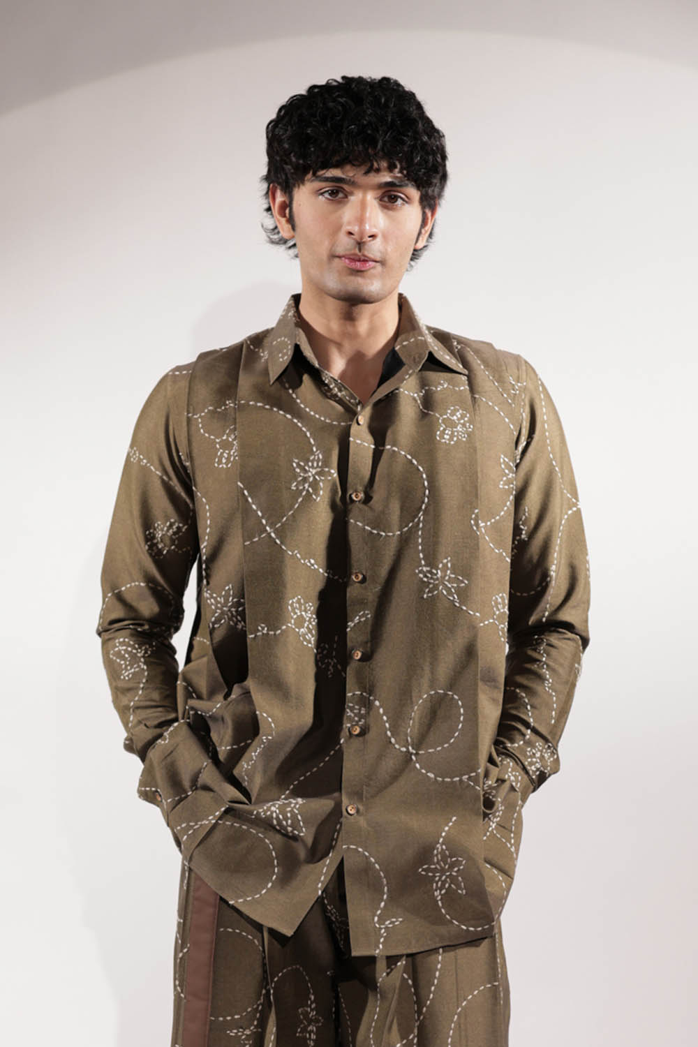 Olive Green Kantha Shirt