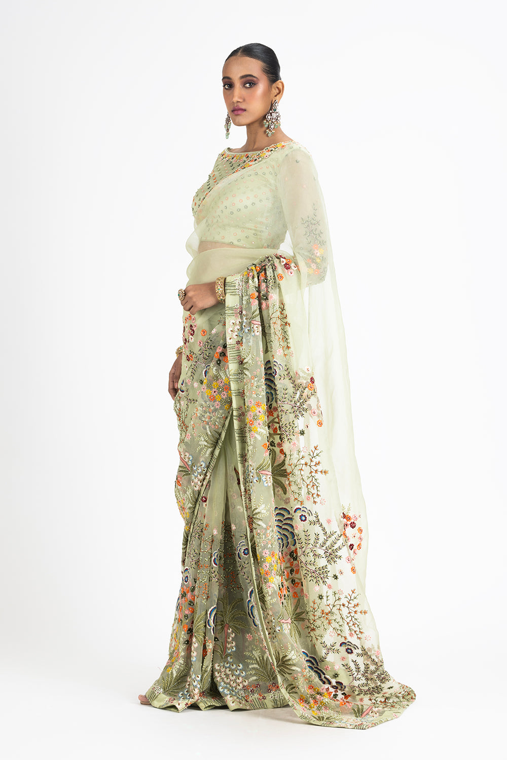 Olive Green Organza Saree