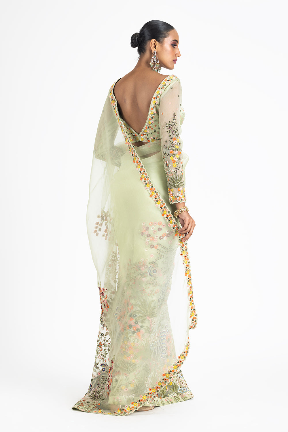 Olive Green Organza Saree