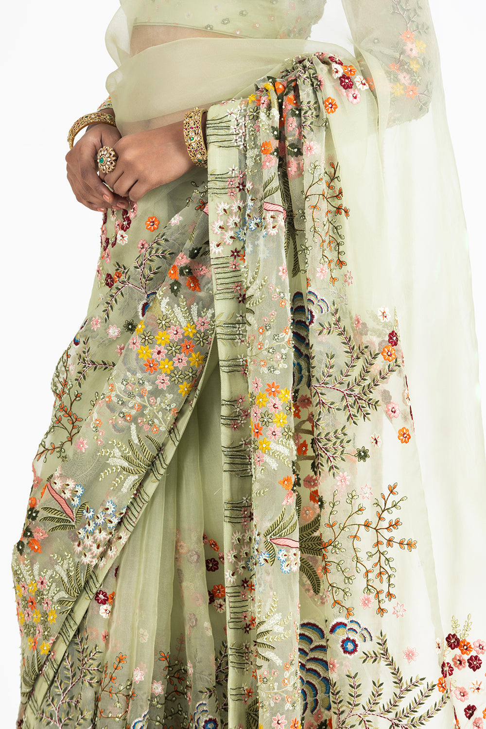 Olive Green Organza Saree