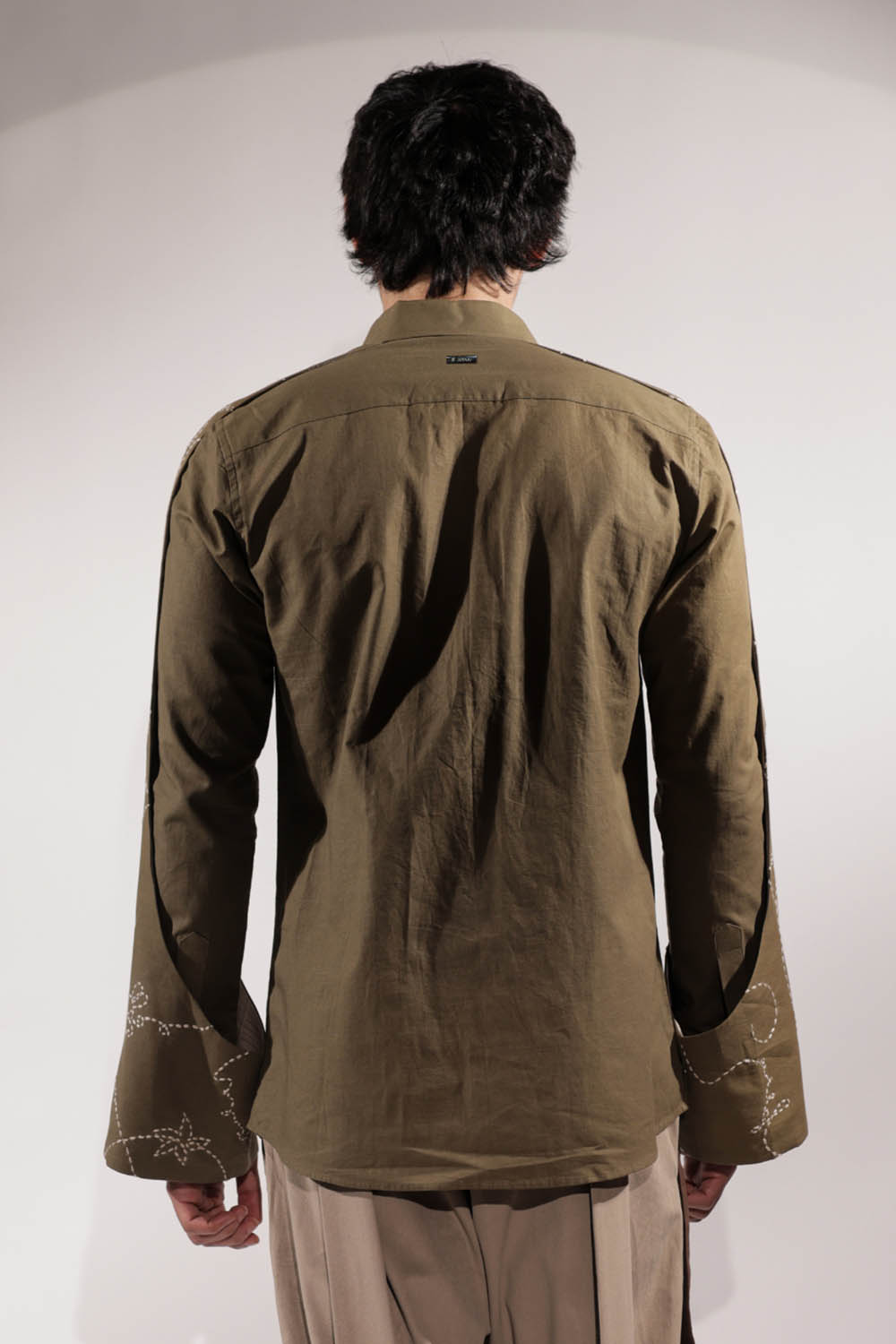 Olive Linen Handwritten Kantha Shirt