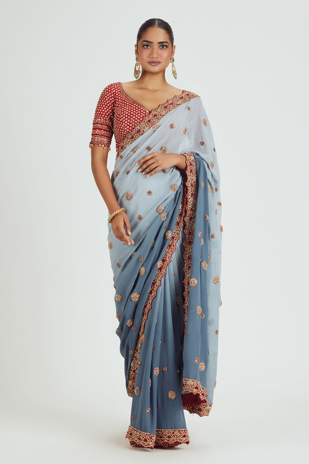 Ombre Dyed Grey Georgette Saree