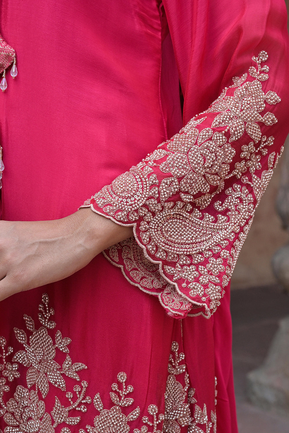 Orange Brocade Kurti Pant Set Festival Ready Indian Party Outfit