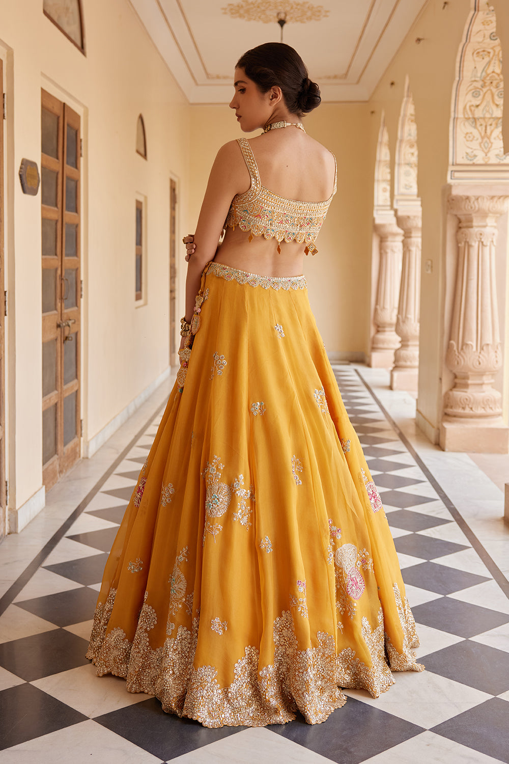 Orange Peel Embroidered Lehenga