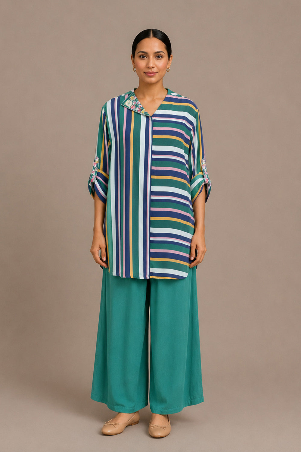 Oversized Striped Tunic with Palazzo Pants Set