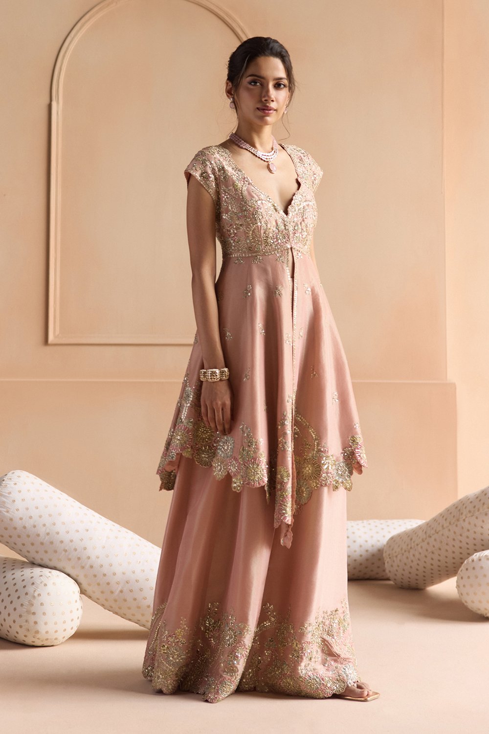 Oyester Pink Embroidered Sharara Set