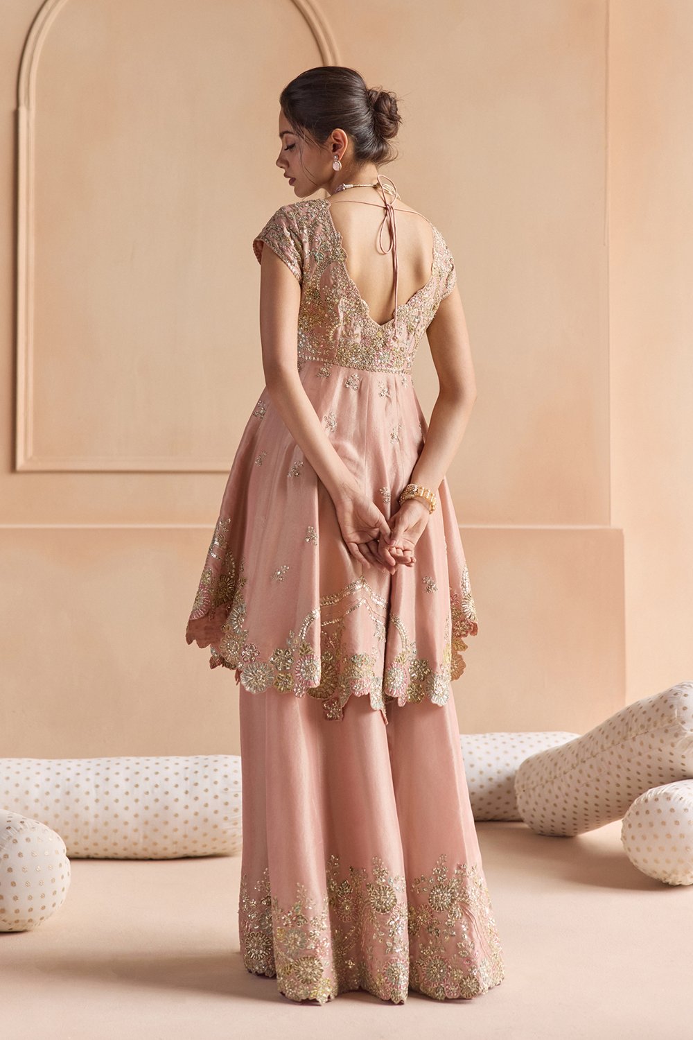 Oyester Pink Embroidered Sharara Set