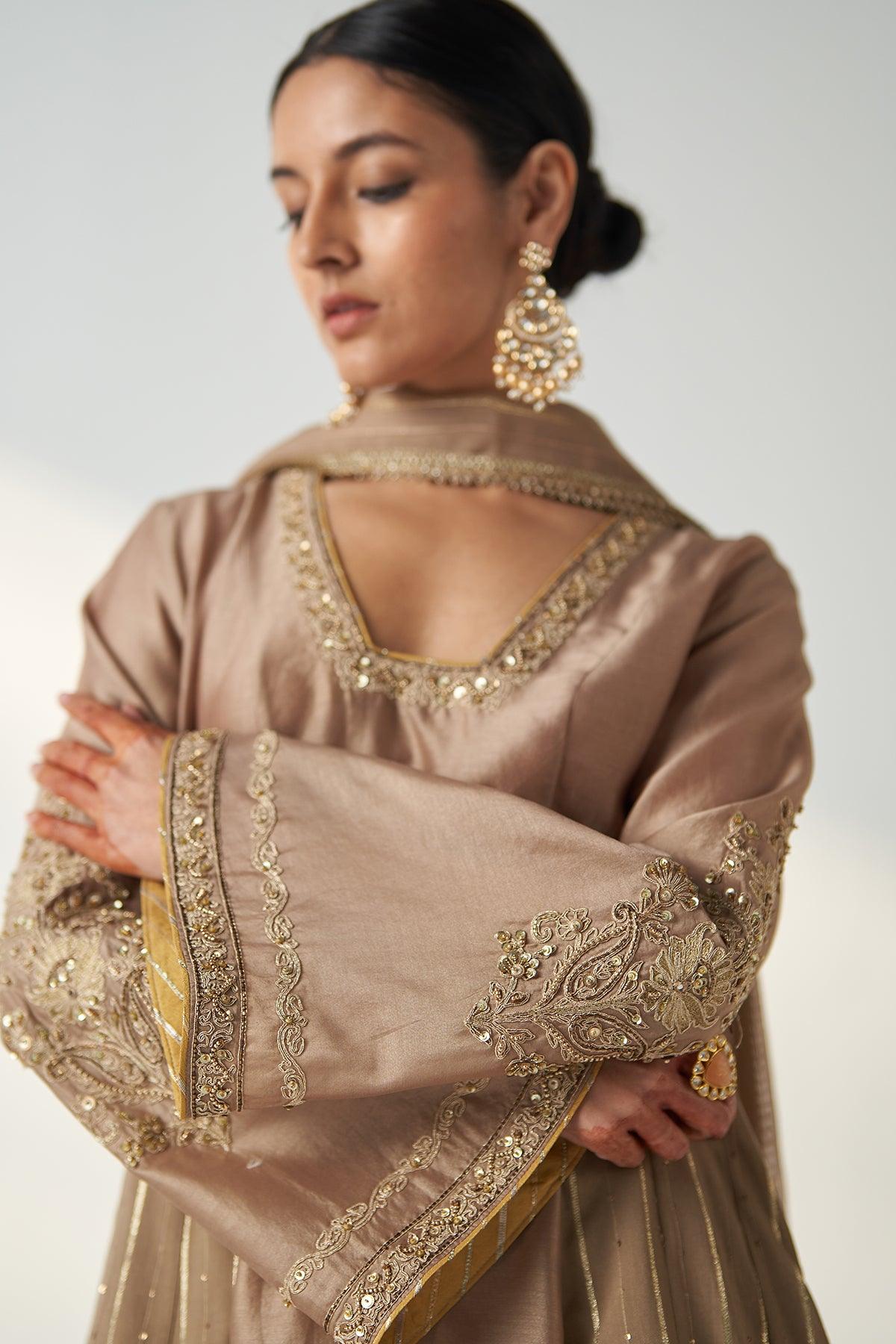 Palak Fawn Anarkali Pant Set