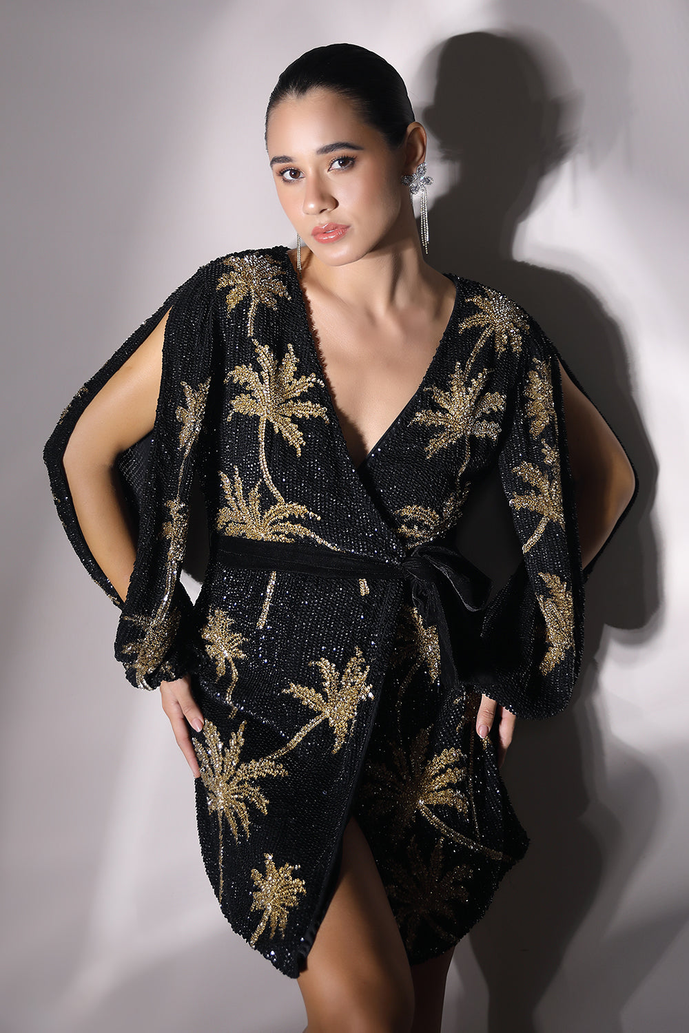 Palm Noir Wrap Dress