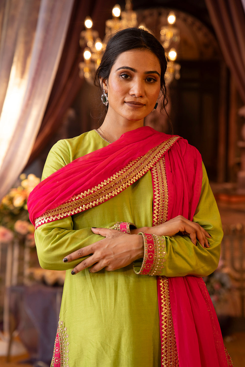 Parrot Green And Magenta Suit Set
