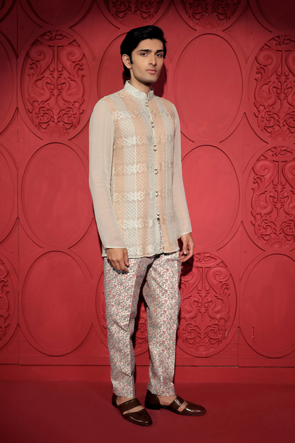 Pastel Green and Beige Chikankari Short Kurta