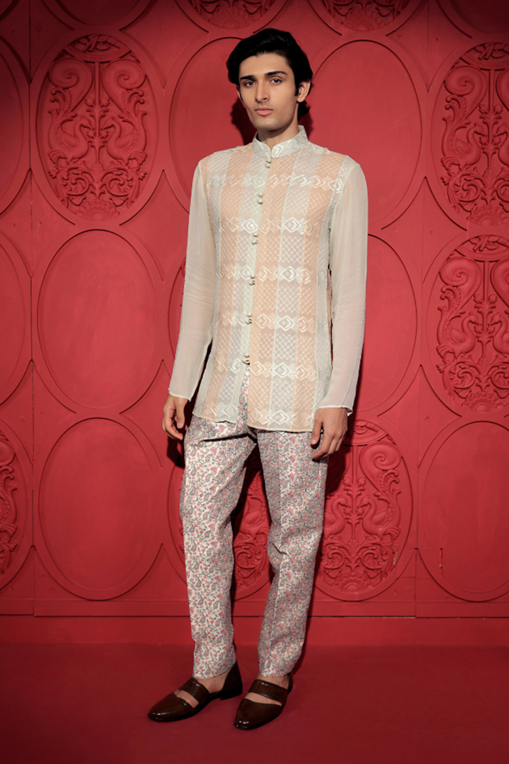 Pastel Green and Beige Chikankari Short Kurta