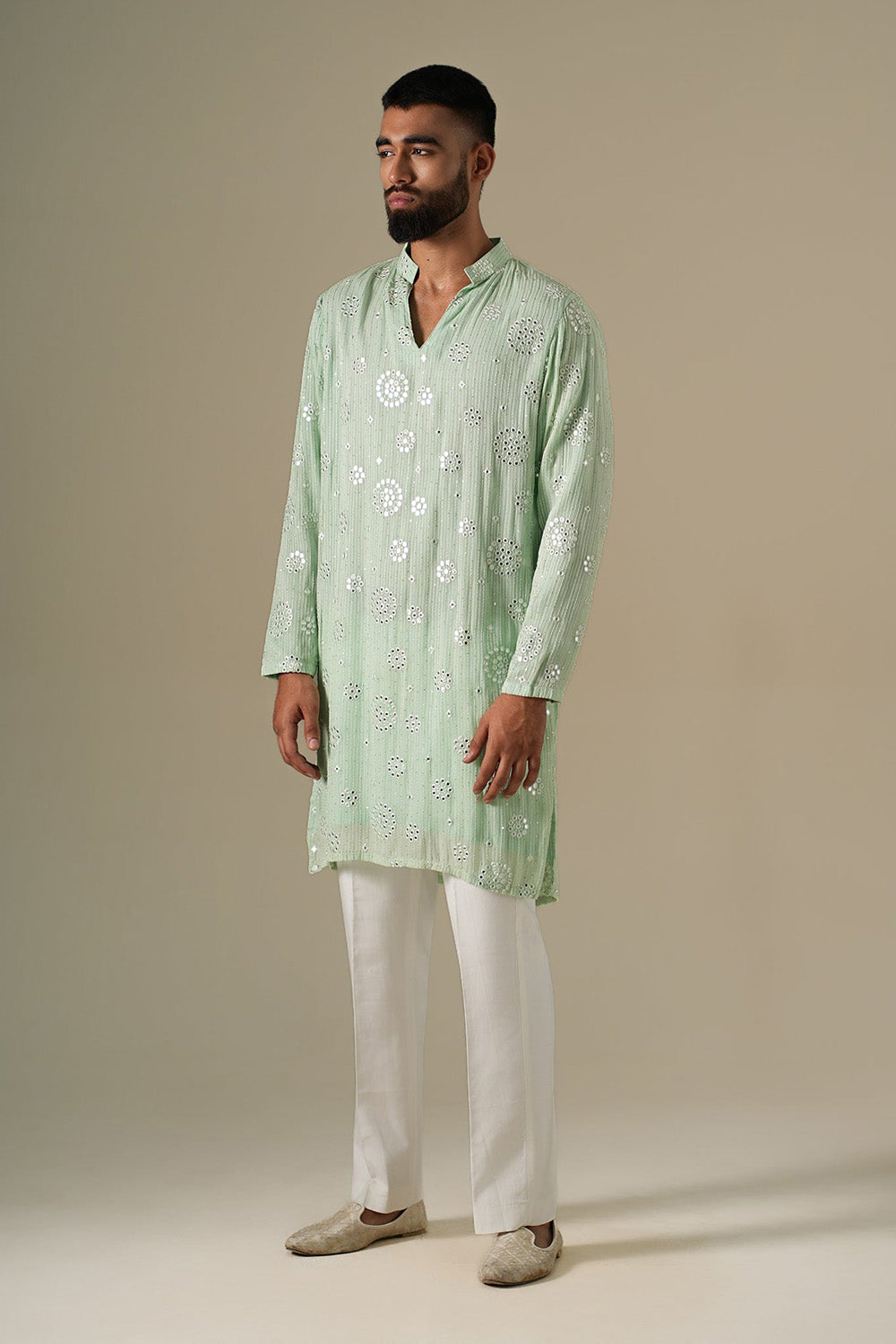 Pastel Green Mirror Glow Kurta Set