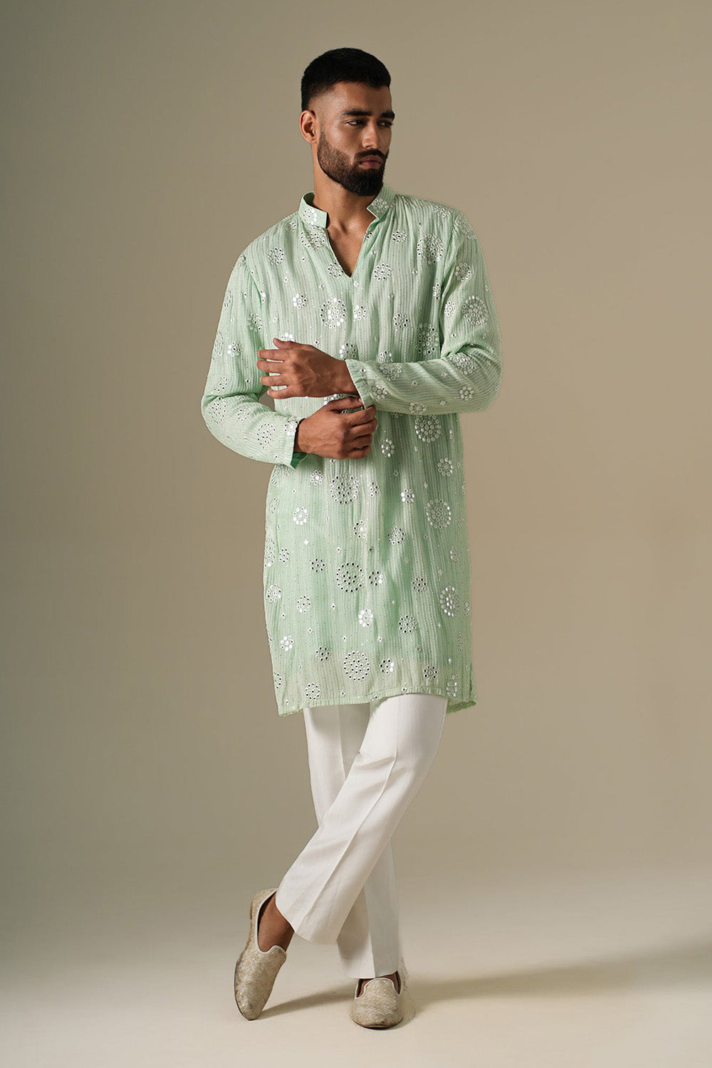 Pastel Green Mirror Glow Kurta Set