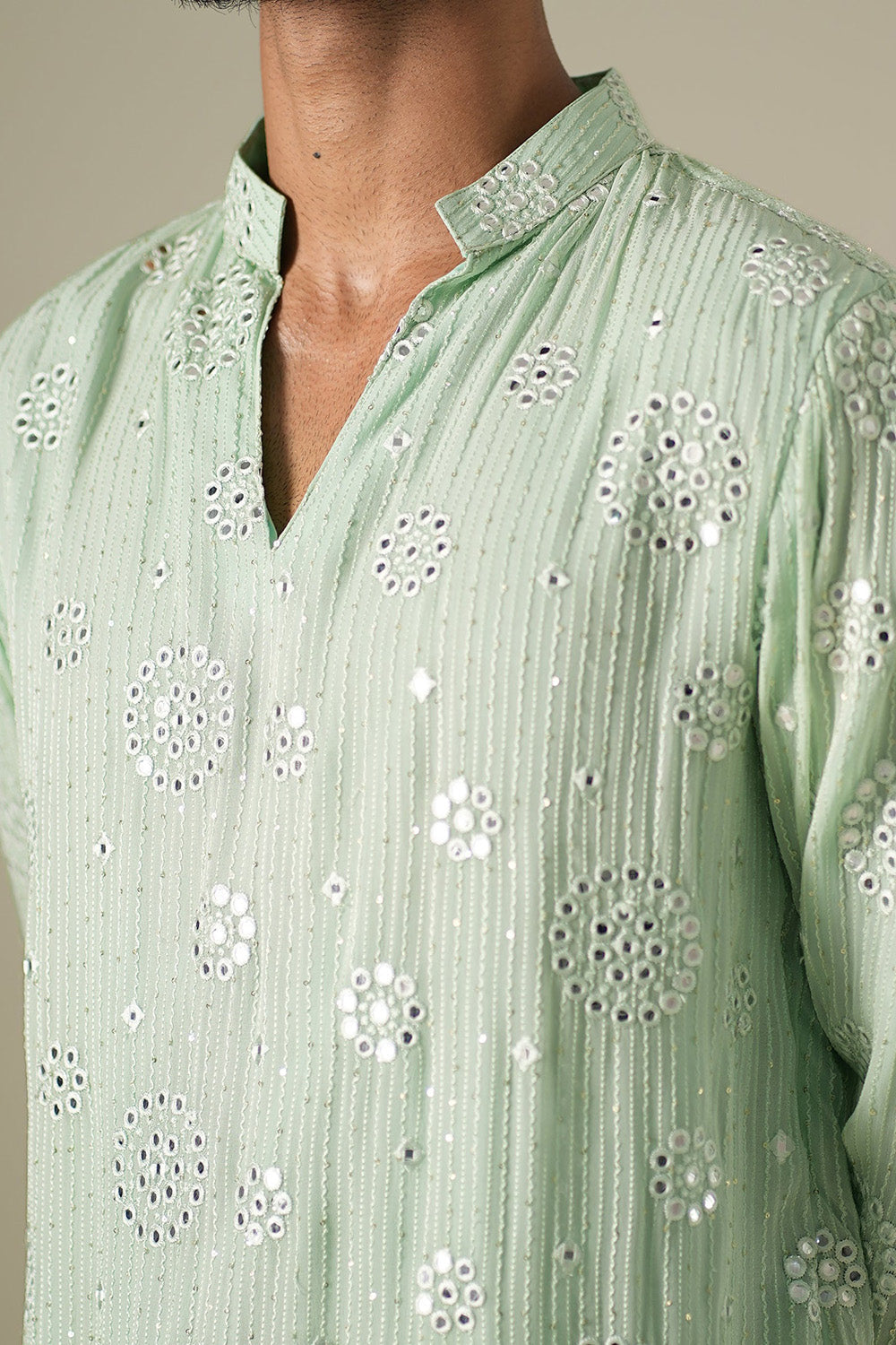 Pastel Green Mirror Glow Kurta Set