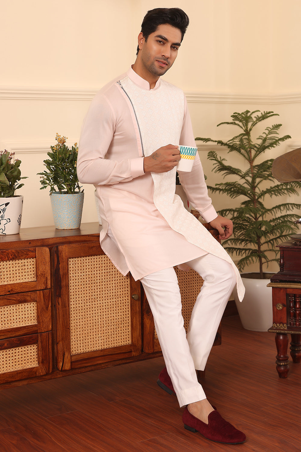 Pastel Pink Asymmetrical Kurta Set