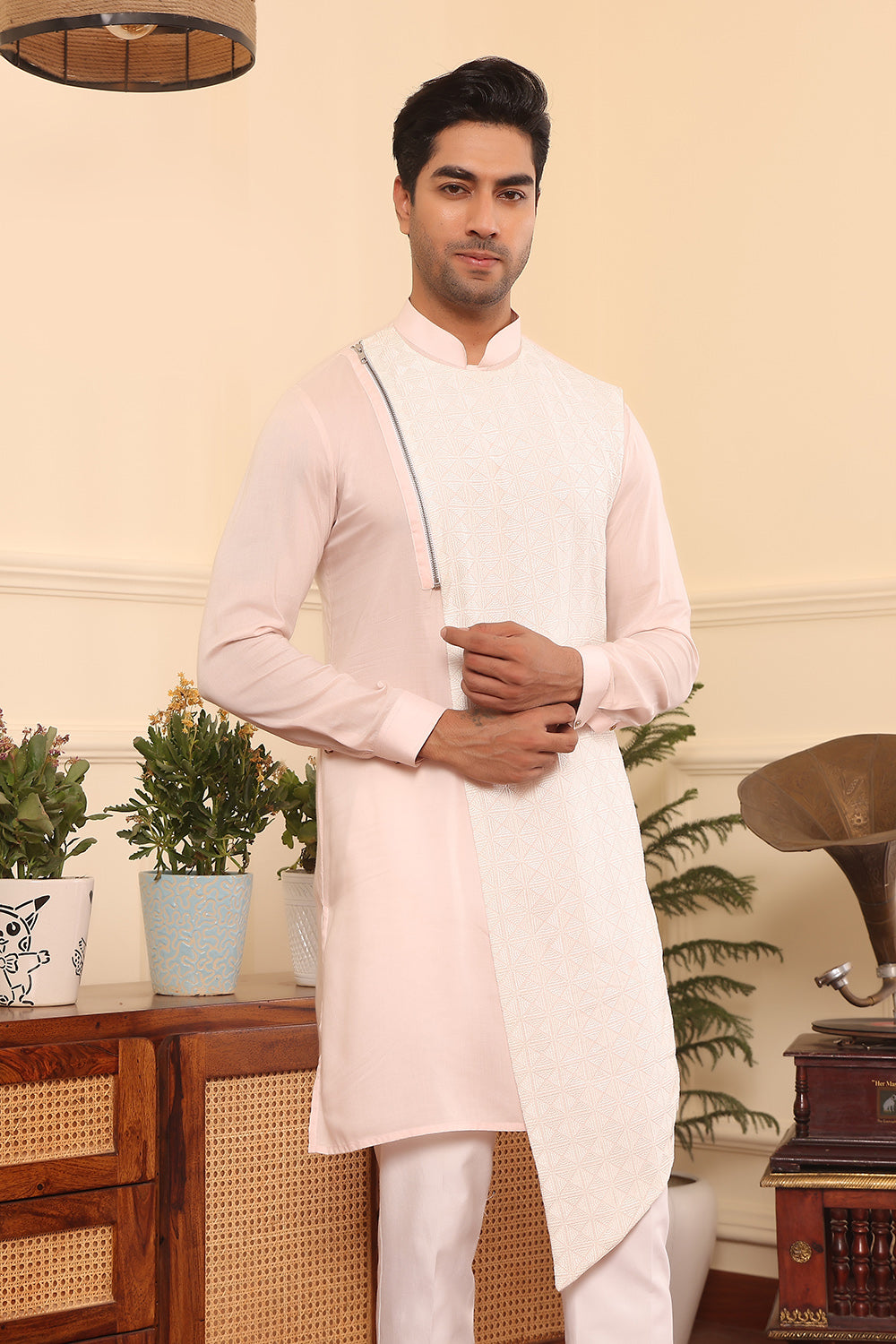 Pastel Pink Asymmetrical Kurta Set