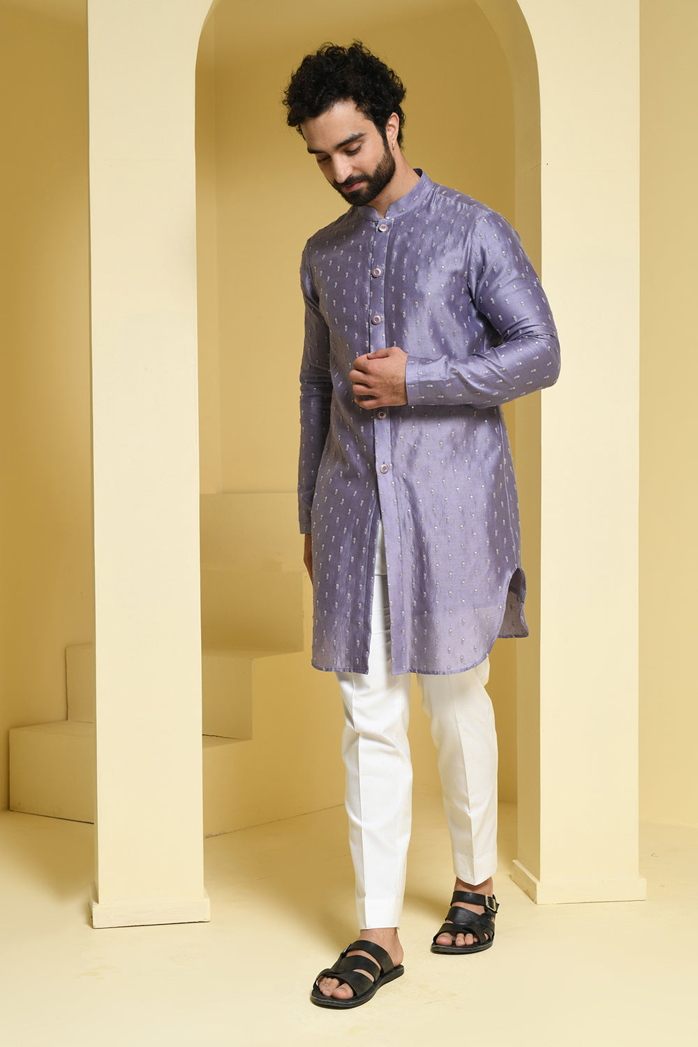 Pastel Silk Kurta with Sequence Embroidery