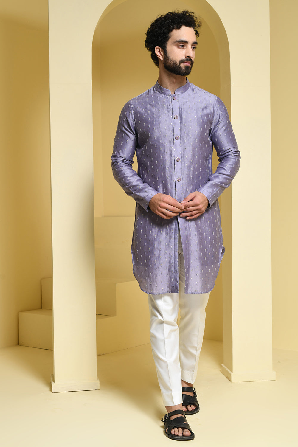 Pastel Silk Kurta with Sequence Embroidery