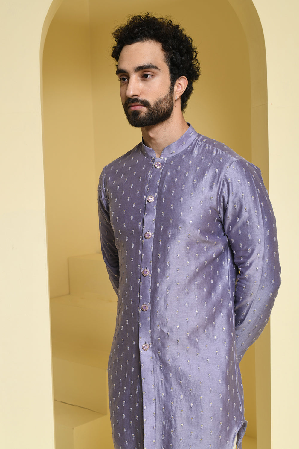 Pastel Silk Kurta with Sequence Embroidery