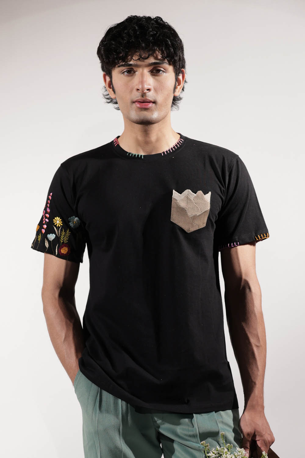Patchwork Pocket Embroidered T-shirt