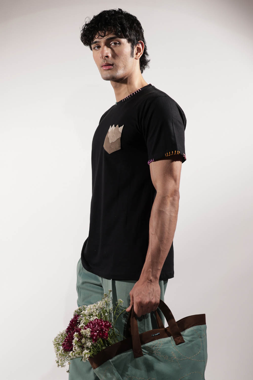 Patchwork Pocket Embroidered T-shirt