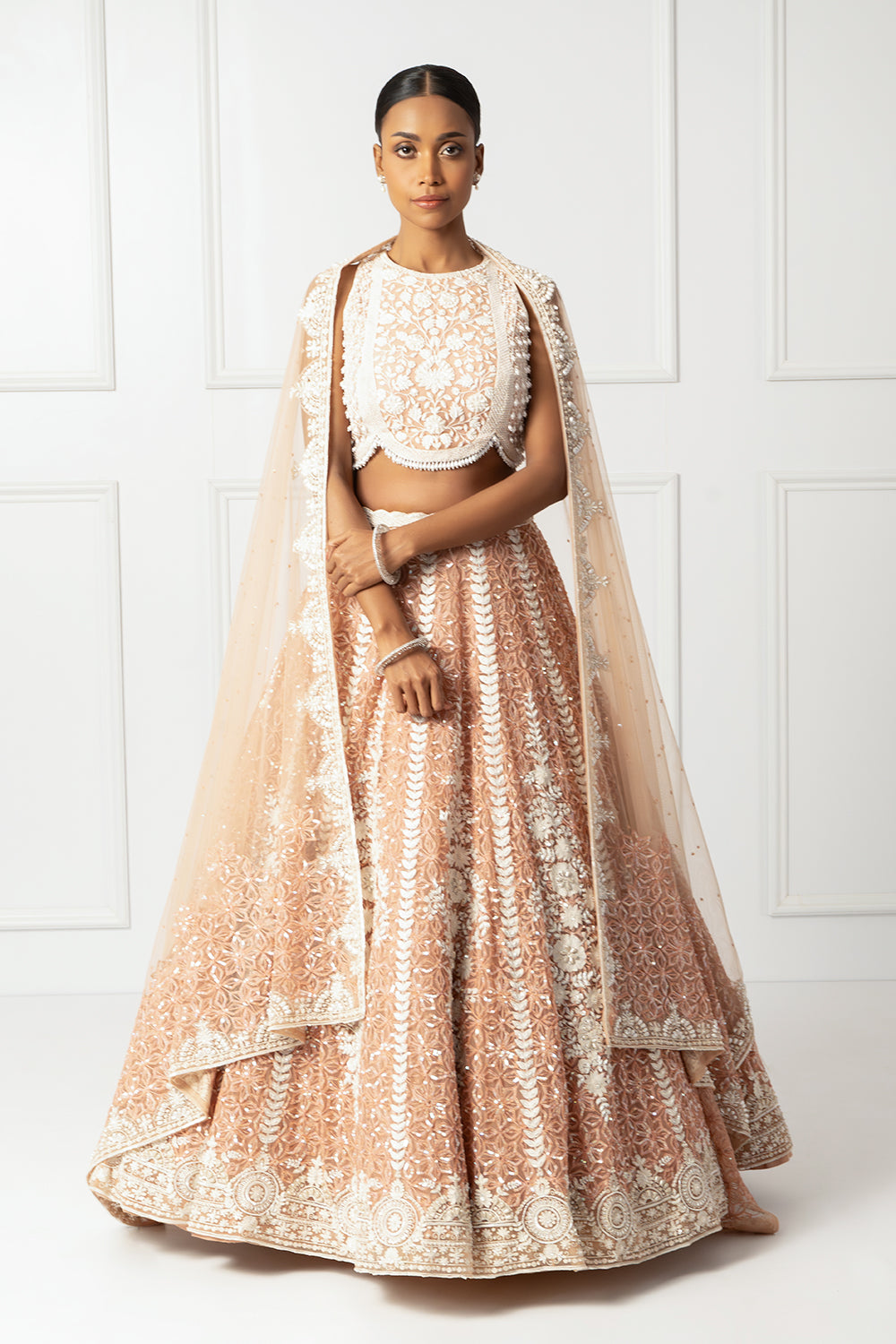 Peach embroidered lehenga set