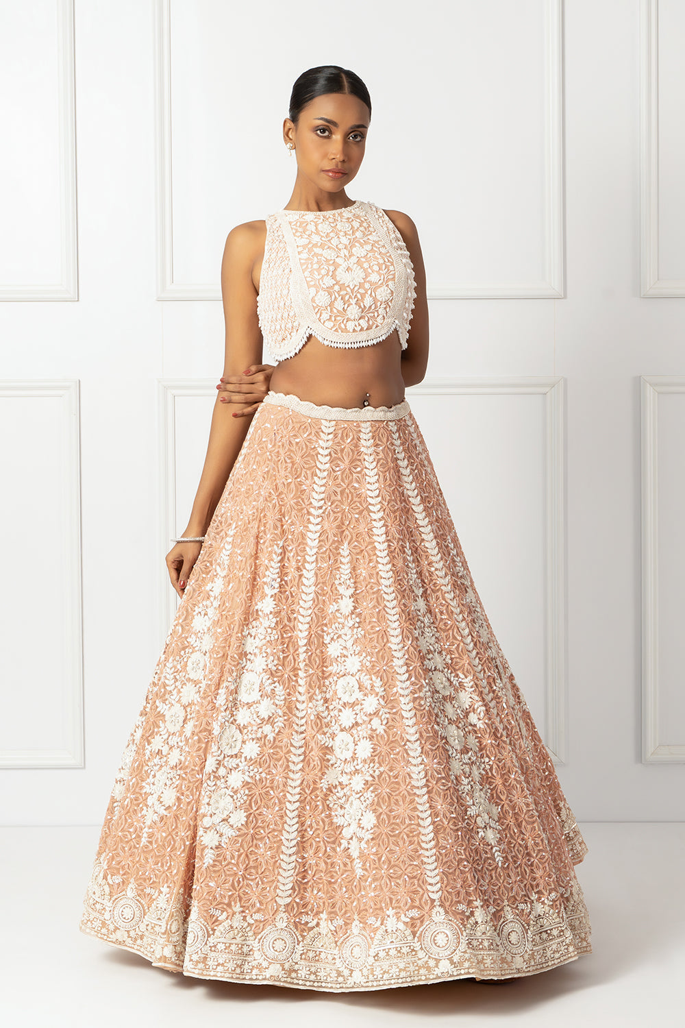 Peach embroidered lehenga set