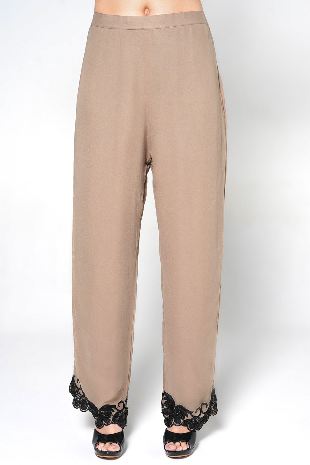 Peach Georgette Kurta Set Featuring Intricate Black Embroidery And Sheer Dupatta