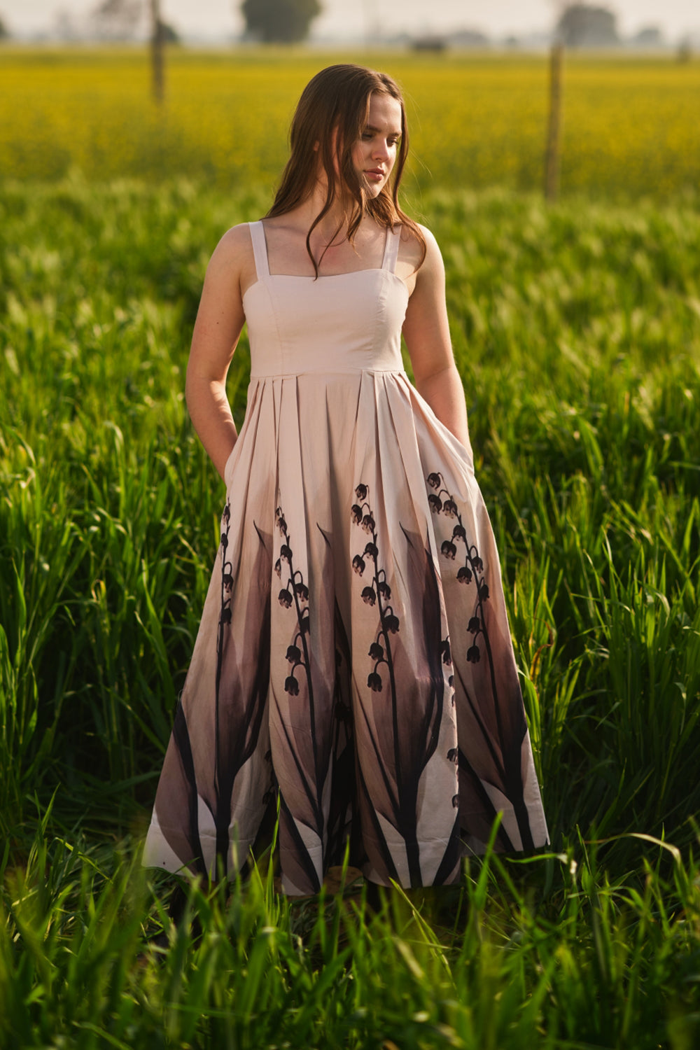 Peach Lilies Meadow Long Dress