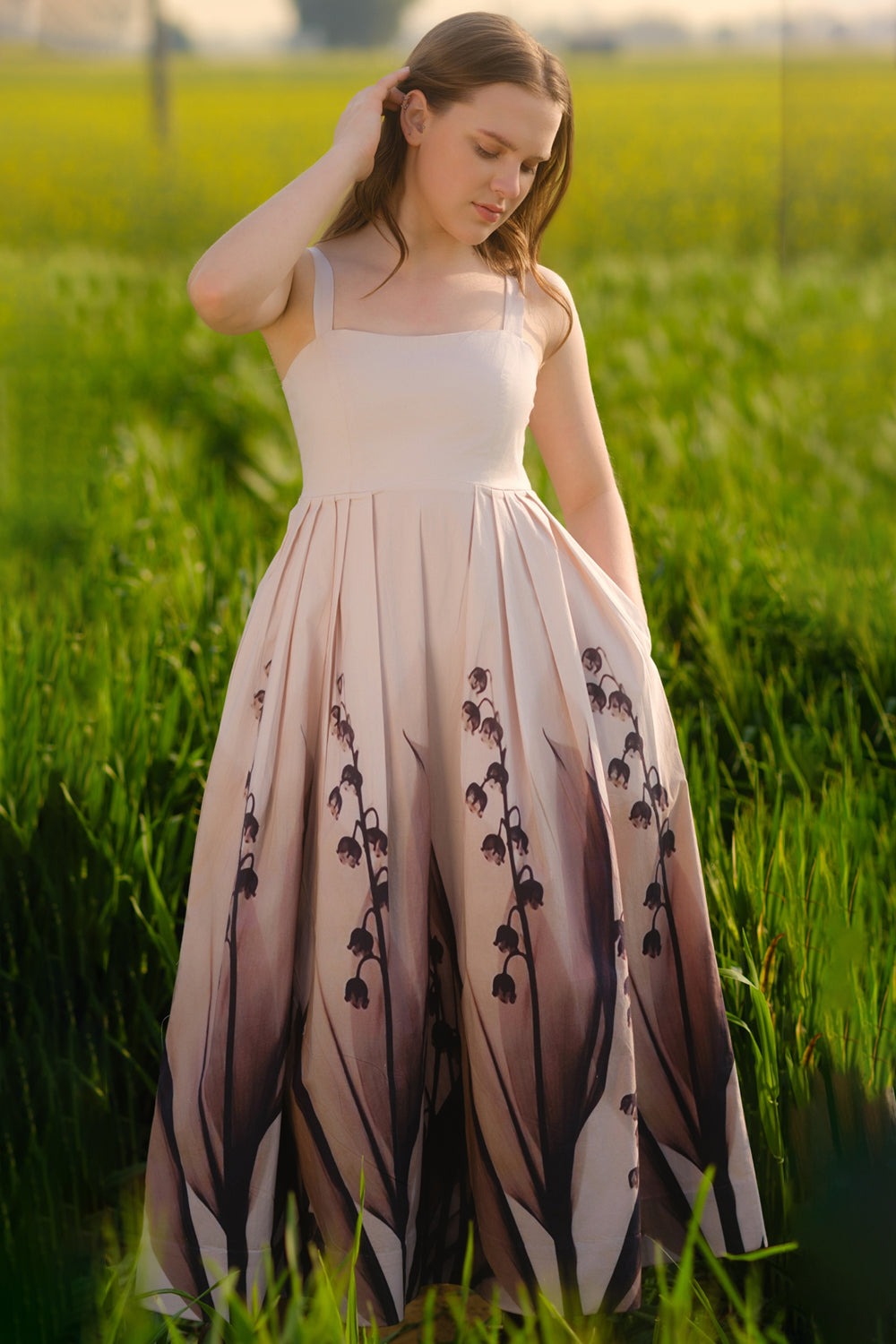 Peach Lilies Meadow Long Dress